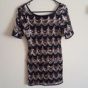 Gold Black Sequin Venus Dress
